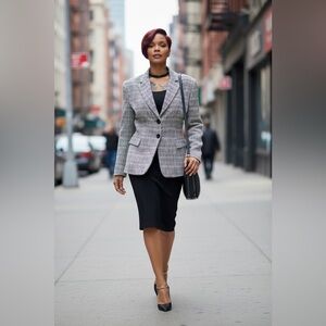 Tahari ASL Textured Gray Blazer Tweed Cotton Blend☑️